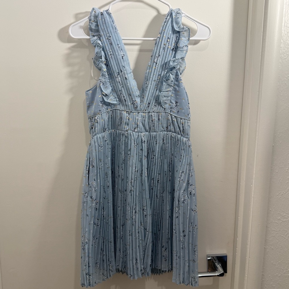 Self Portrait Blue Floral Pleated Dress